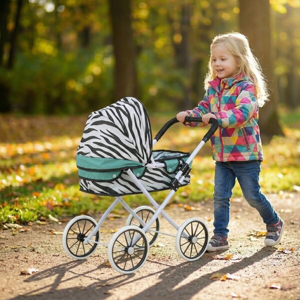 Retro-Puppenwagen mit großen Rädern, faltbar und leicht