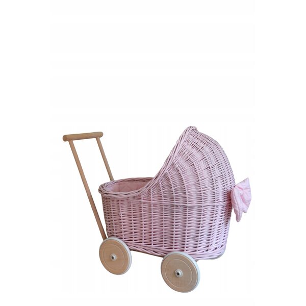 Passeggino per bambole in legno Royal Pastels con pneumatici in gomma e biancheria da letto beige