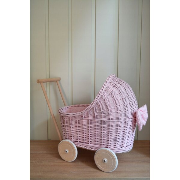 Passeggino per bambole in legno Royal Pastels con pneumatici in gomma e biancheria da letto beige