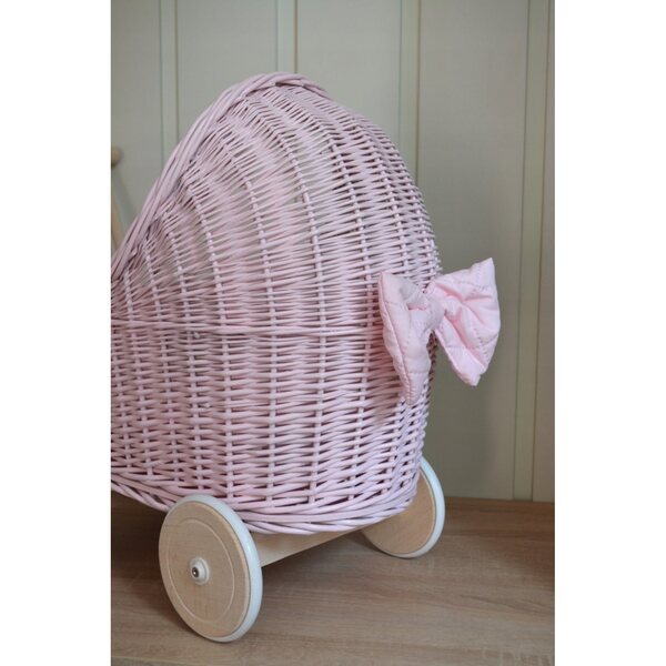 Passeggino per bambole in legno Royal Pastels con pneumatici in gomma e biancheria da letto beige