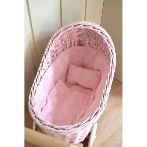 Passeggino per bambole in legno Royal Pastels con pneumatici in gomma e biancheria da letto beige
