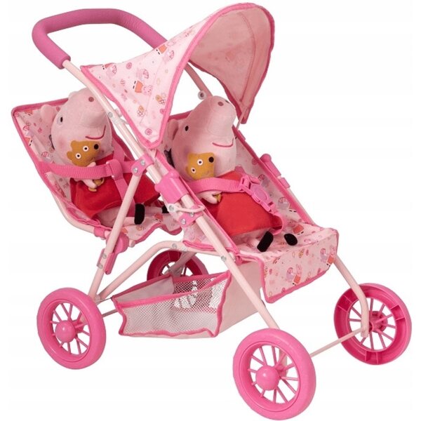 Passeggino Peppa Pig per Gemelline Rosa con Cappottina e Pieghevole