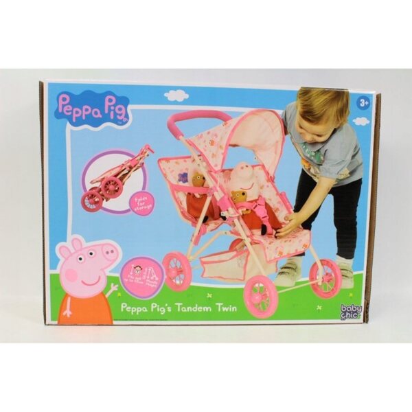 Passeggino Peppa Pig per Gemelline Rosa con Cappottina e Pieghevole
