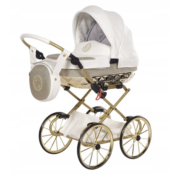 Junama HandCraft Mini Glitter 02 Bianco-Oro Passeggino per Bambole Elegante