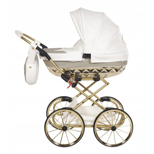 Junama HandCraft Mini Glitter 02 Bianco-Oro Passeggino per Bambole Elegante