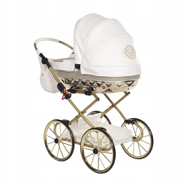 Junama HandCraft Mini Glitter 02 Bianco-Oro Passeggino per Bambole Elegante