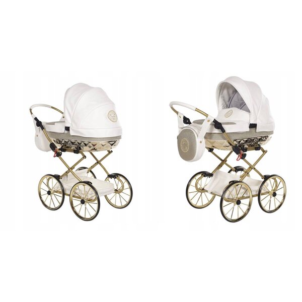 Junama HandCraft Mini Glitter 02 Bianco-Oro Passeggino per Bambole Elegante