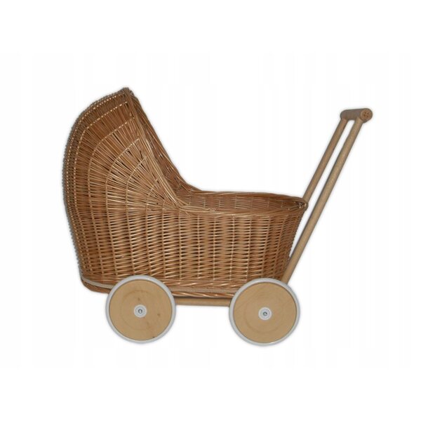 Natürlicher, umweltfreundlicher und handgefertigter Korbwagen für Puppen, 45 x 30 x 46 cm