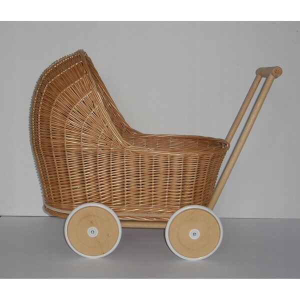 Natürlicher, umweltfreundlicher und handgefertigter Korbwagen für Puppen, 45 x 30 x 46 cm