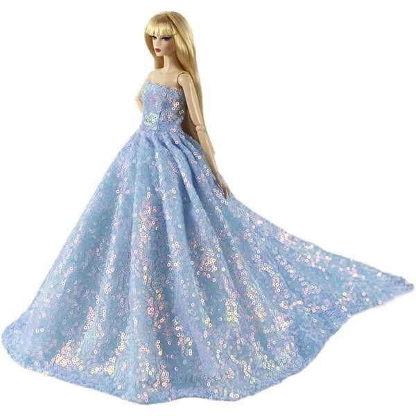 Abito per bambola da 29,2 cm con paillettes e strascico blu per bambola americana 1/6