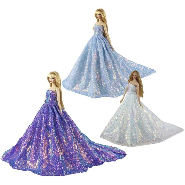 Abito per bambola da 29,2 cm con paillettes e strascico blu per bambola americana 1/6