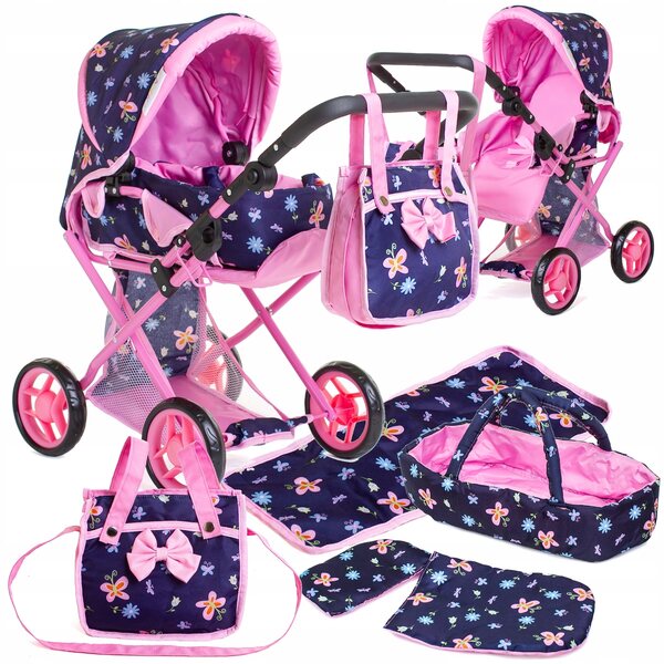 Doris 3-in-1 Puppenwagen-Set mit Puppe und Zubehör: Geräusche, Tasche, Wickelauflage