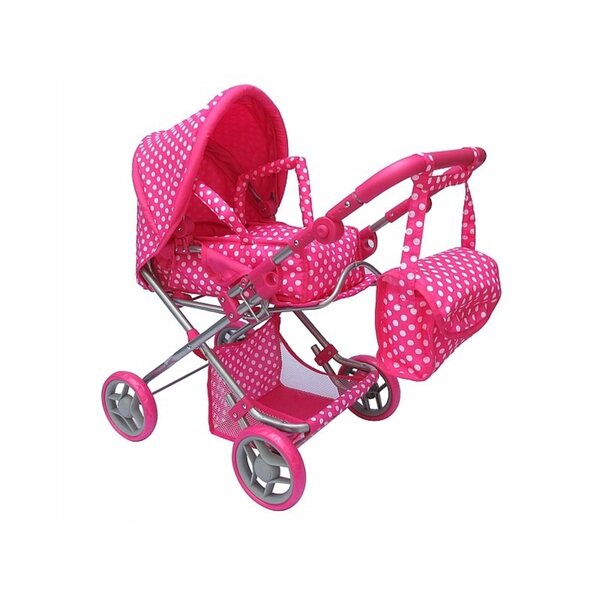 Dunkelrosa Adar Puppenwagen mit weißen Punkten, Höhe 67 cm