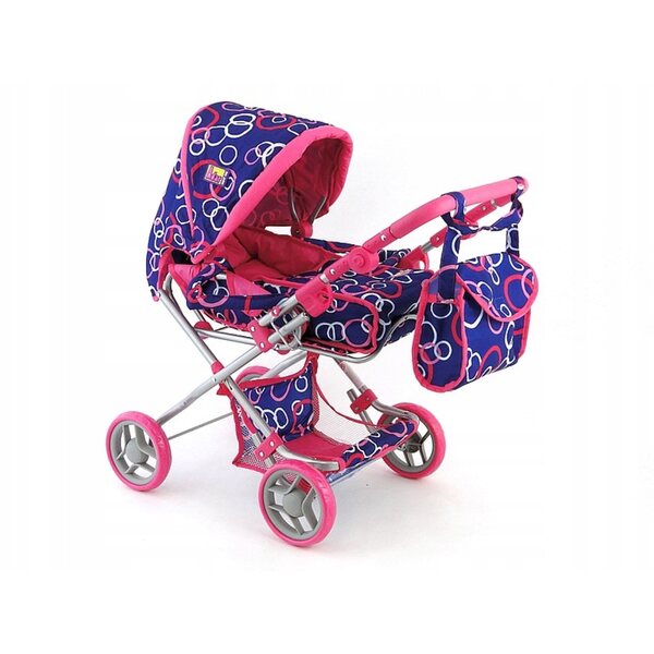 Dunkelrosa Adar Puppenwagen mit weißen Punkten, Höhe 67 cm