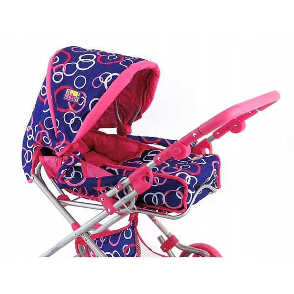 Dunkelrosa Adar Puppenwagen mit weißen Punkten, Höhe 67 cm