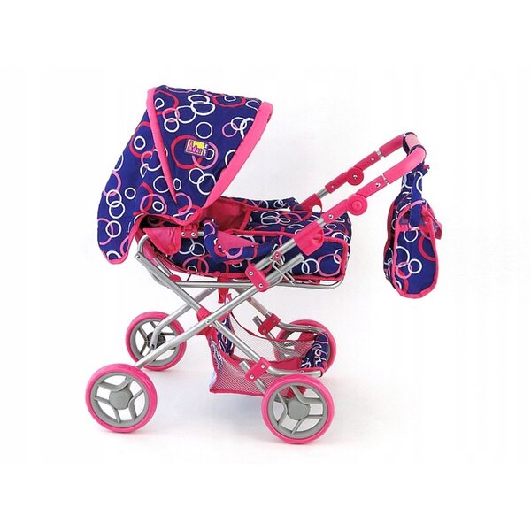 Dunkelrosa Adar Puppenwagen mit weißen Punkten, Höhe 67 cm
