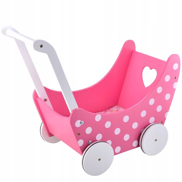 Diepe houten kinderwagen voor Gaby-poppen, roze, met hartjes Groep 4iQ
