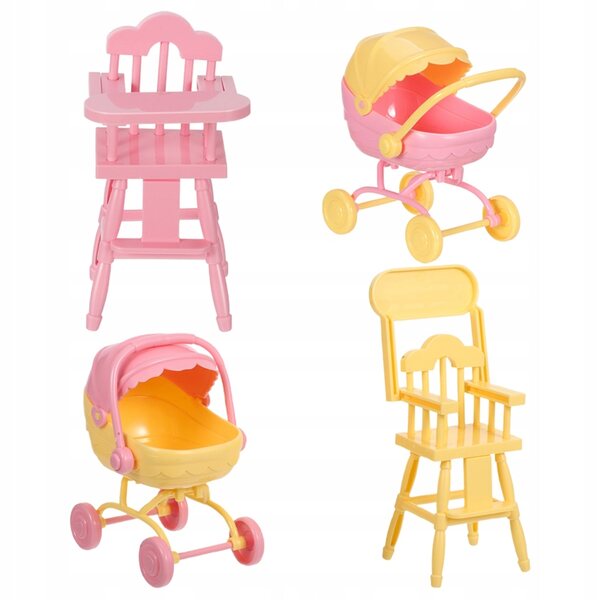 Interaktives Kinderwagen- und Hochstuhl-Set für Puppen, realistisches und kompaktes Zubehör