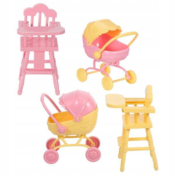 Interaktives Kinderwagen- und Hochstuhl-Set für Puppen, realistisches und kompaktes Zubehör