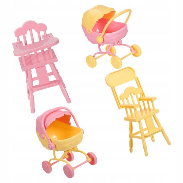 Interaktives Kinderwagen- und Hochstuhl-Set für Puppen, realistisches und kompaktes Zubehör