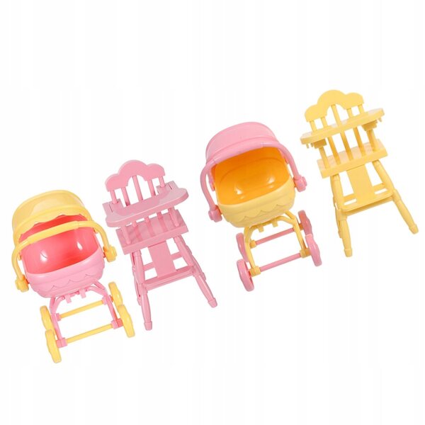 Interaktives Kinderwagen- und Hochstuhl-Set für Puppen, realistisches und kompaktes Zubehör