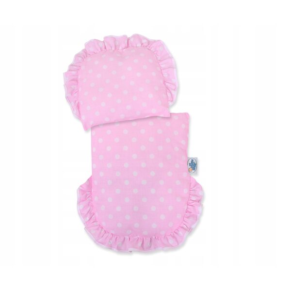 Diepwitte rieten poppenwagen met roze lakens - My Sweet Baby