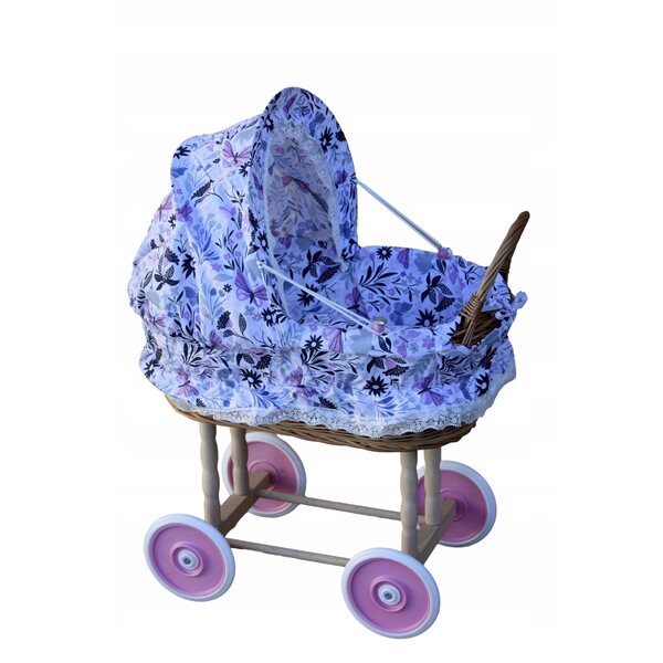 Puppenwagen aus Korbgeflecht mit Kissen und Bezug – Wiklinowe Cuda
