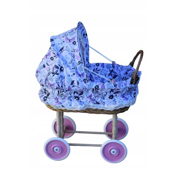 Puppenwagen aus Korbgeflecht mit Kissen und Bezug – Wiklinowe Cuda