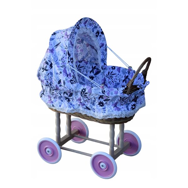 Puppenwagen aus Korbgeflecht mit Kissen und Bezug – Wiklinowe Cuda