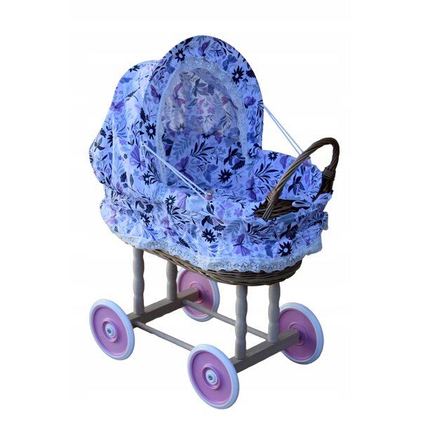 Puppenwagen aus Korbgeflecht mit Kissen und Bezug – Wiklinowe Cuda