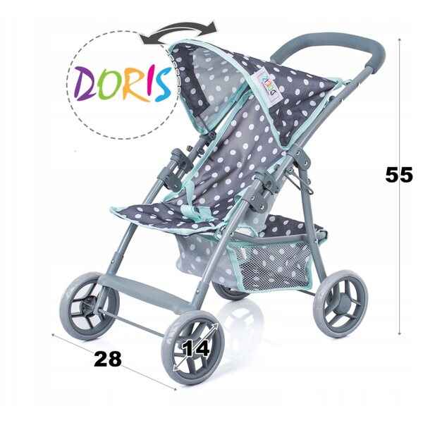 Doris Kinderwagen für Puppen, leicht, faltbar mit weichen Griffen