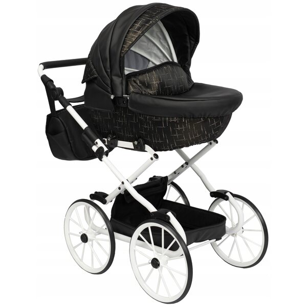 Großer Retro-Puppenwagen Jackmar Schwarz für Mädchen von 2–8 Jahren