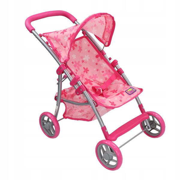 Puppenwagen Adar aus Holz mit rosa Tupfenmuster, 42 x 34 x 56 cm