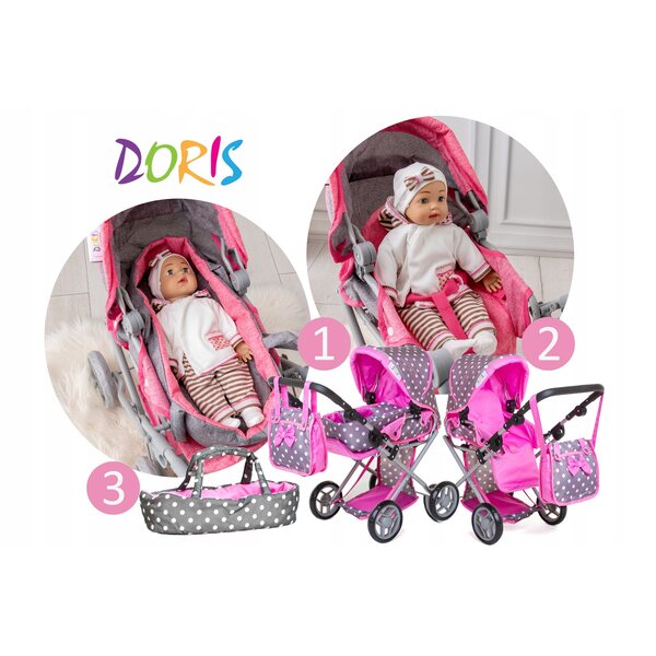 3-in-1-Puppenset mit Kinderwagen, Klangpuppe und Doris-Zubehörtasche