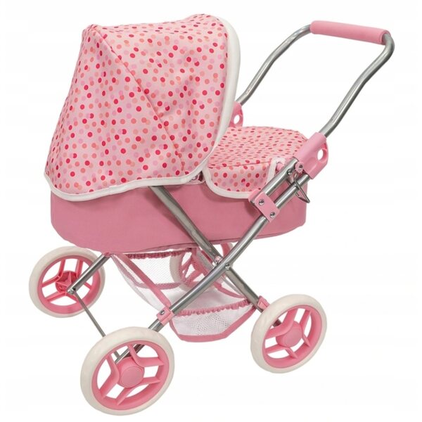 Passeggino per bambole Rosie Baby Doll rosa con pois, pieghevole e capiente