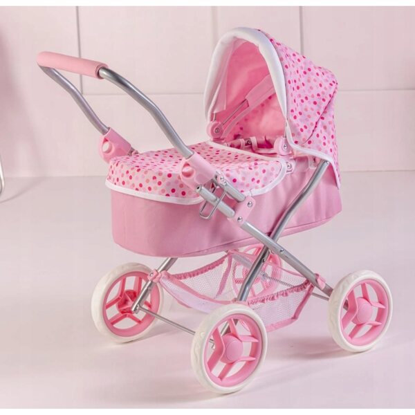 Rosa Rosie Baby Doll Kinderwagen mit Punkten, faltbar und geräumig