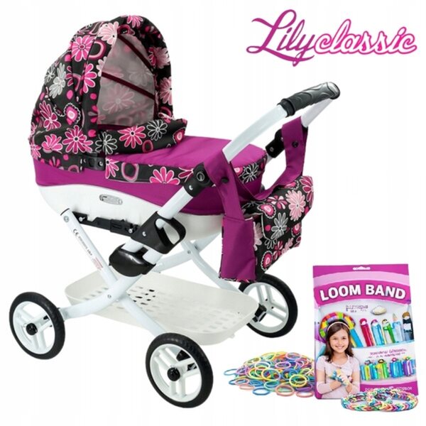Adbor LILY LC-19 faltbarer Puppenwagen mit Tasche und Korb inklusive