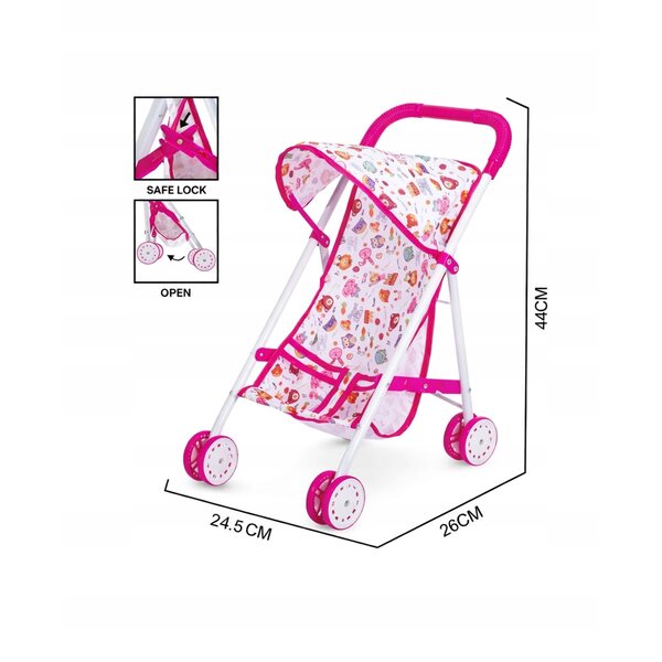Opvouwbare poppenwagen 44 cm, lichtgewicht en geschikt vanaf 3 jaar