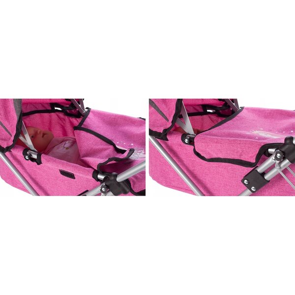 Passeggino per bambole MalPlay profondo con borsa e manico regolabile rosa