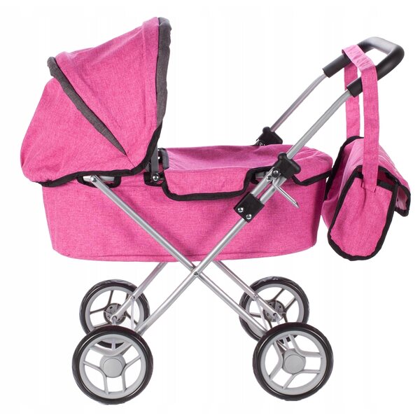 Passeggino per bambole MalPlay profondo con borsa e manico regolabile rosa