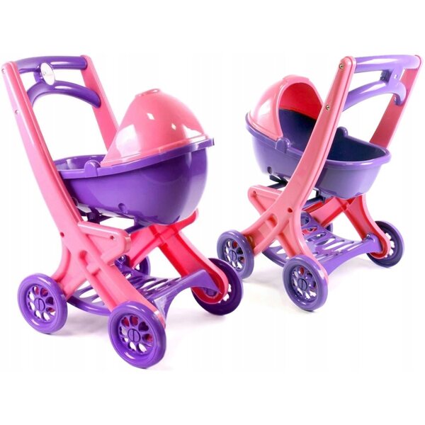Doloni Puppenwagen, tiefviolett und rosa, mit Gondel und Ablage