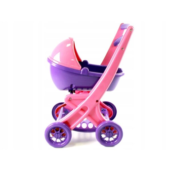 Doloni Puppenwagen, tiefviolett und rosa, mit Gondel und Ablage