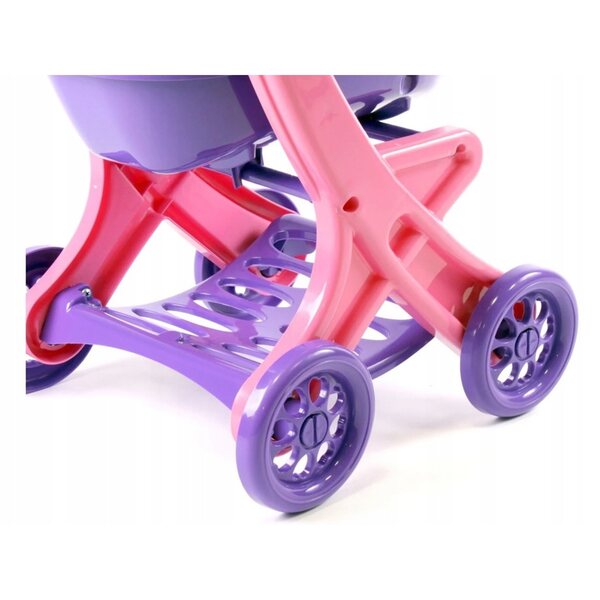 Doloni Puppenwagen, tiefviolett und rosa, mit Gondel und Ablage