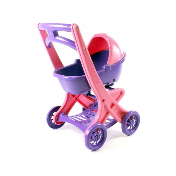 Doloni Puppenwagen, tiefviolett und rosa, mit Gondel und Ablage