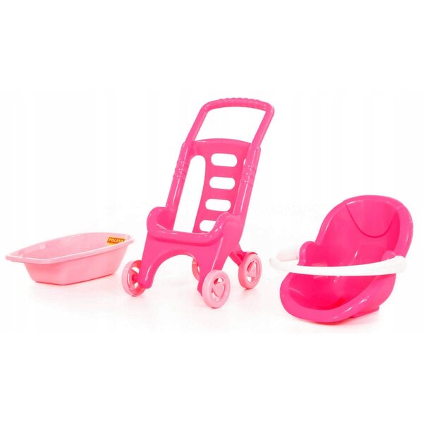 Polesie 3in1 Pink Line Puppenwagen: Kinderwagen, Sitz und Badewanne