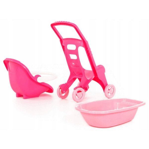 Passeggino per bambole Polesie 3in1 Pink Line: passeggino, sedile e vasca da bagno