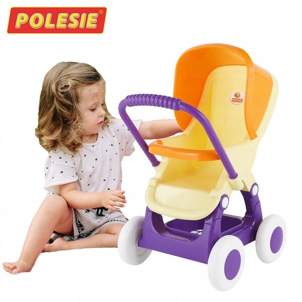 Polesie passeggino per bambole giallo 4 ruote robusto e sicuro per bambini