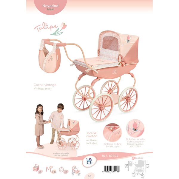 DeCuevas 87074 Głęboki wózek dla lalek Tulipe 2025 - 68 cm