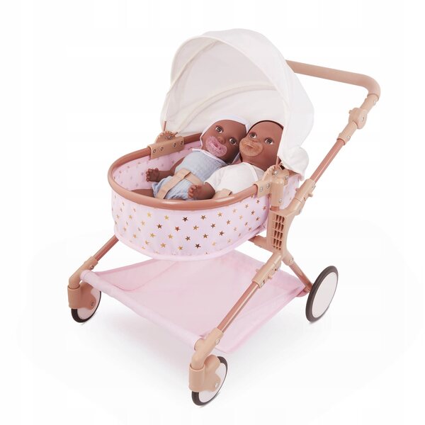 Doppelter, tief verstellbarer Kinderwagen für 35-cm-Puppen mit drehbaren Rädern
