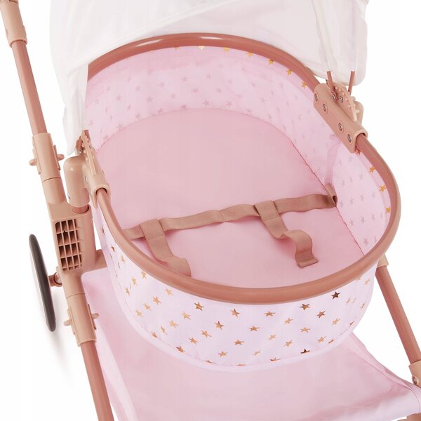 Doppelter, tief verstellbarer Kinderwagen für 35-cm-Puppen mit drehbaren Rädern